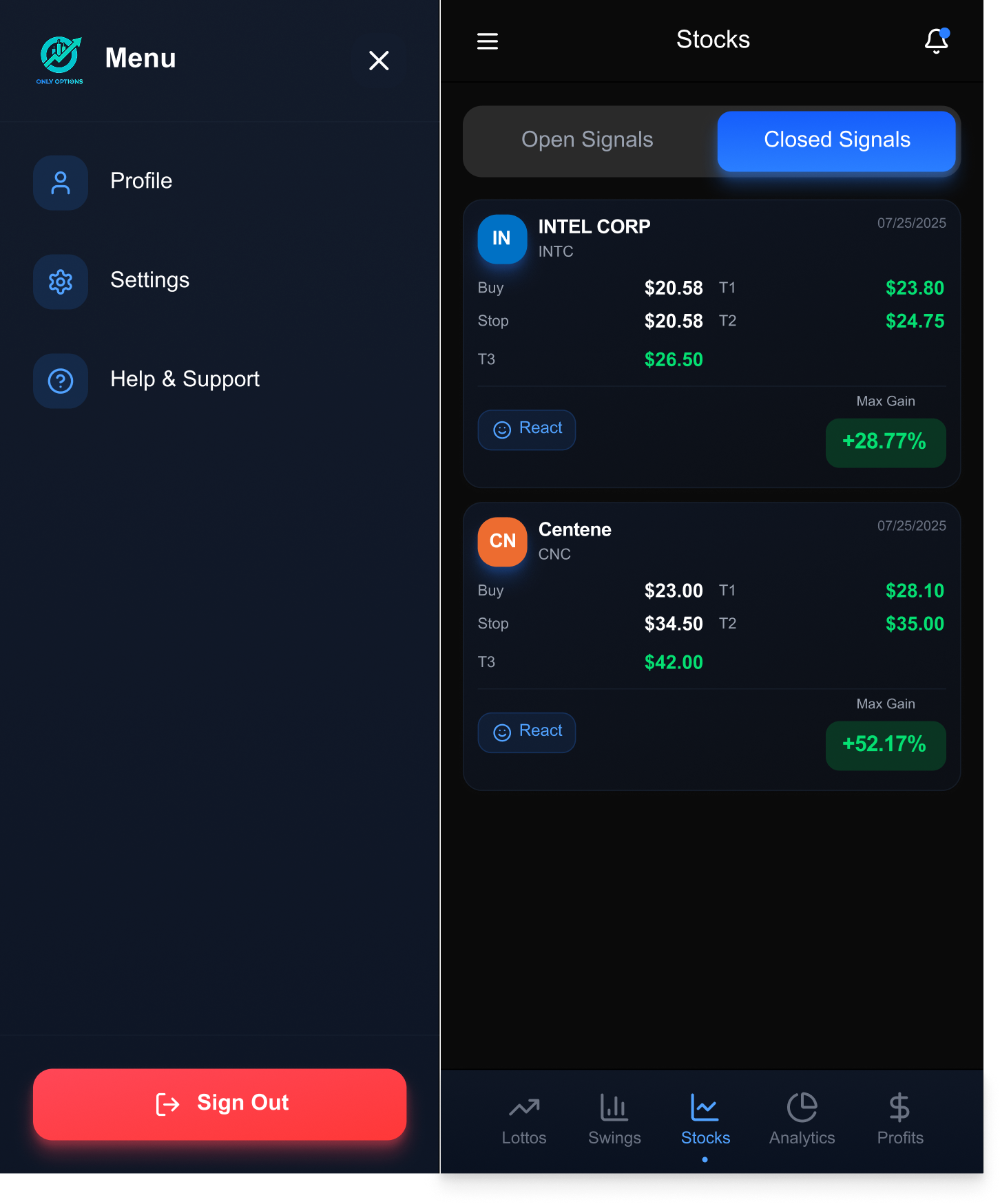 Swipe Option OnlyOptions
